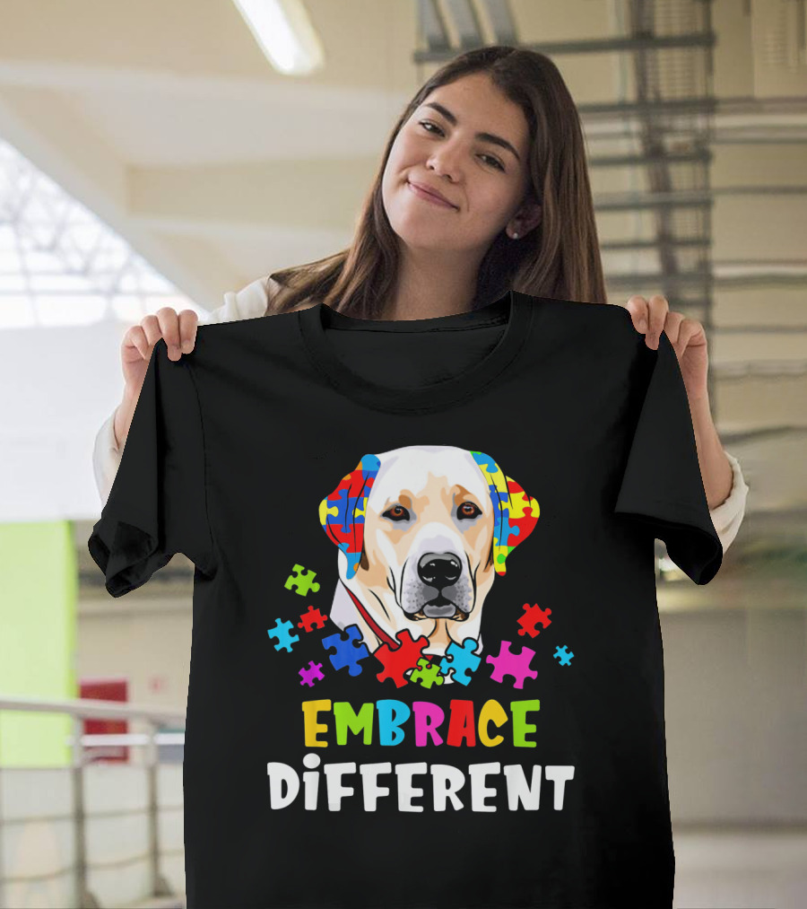 Embrace Different Labrador Puzzle Pieces Autism T-Shirt