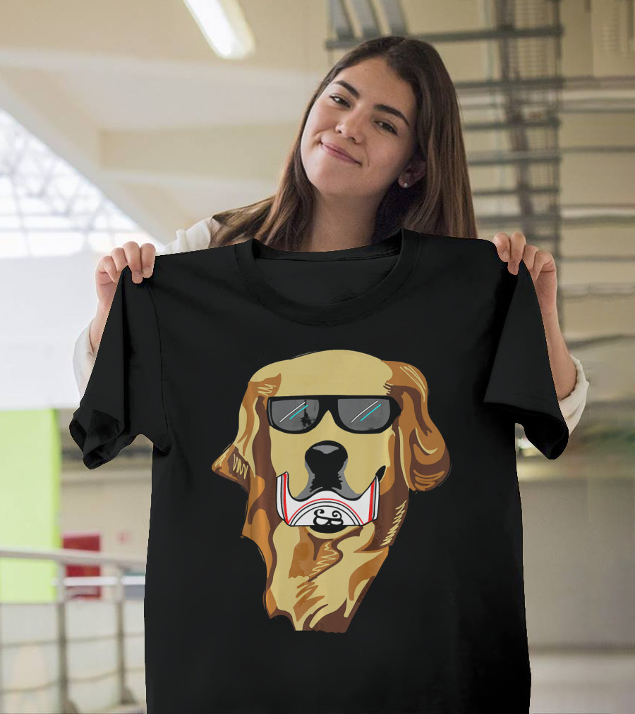 Funny Golden Retriever with Sunglasses and Beer Can Face T-Shirt