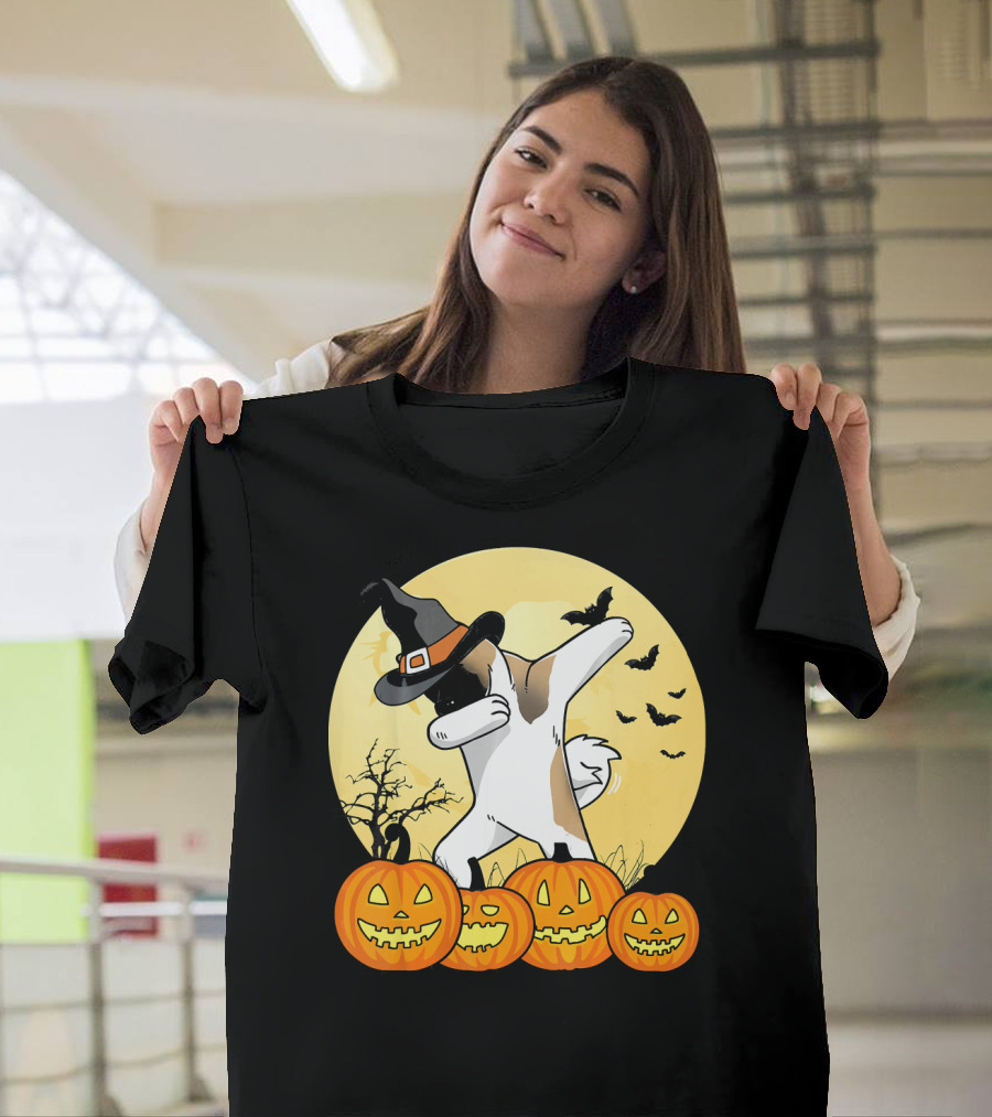 Halloween Akita Dog Dabbing with Pumpkins and Witch Hat T-Shirt
