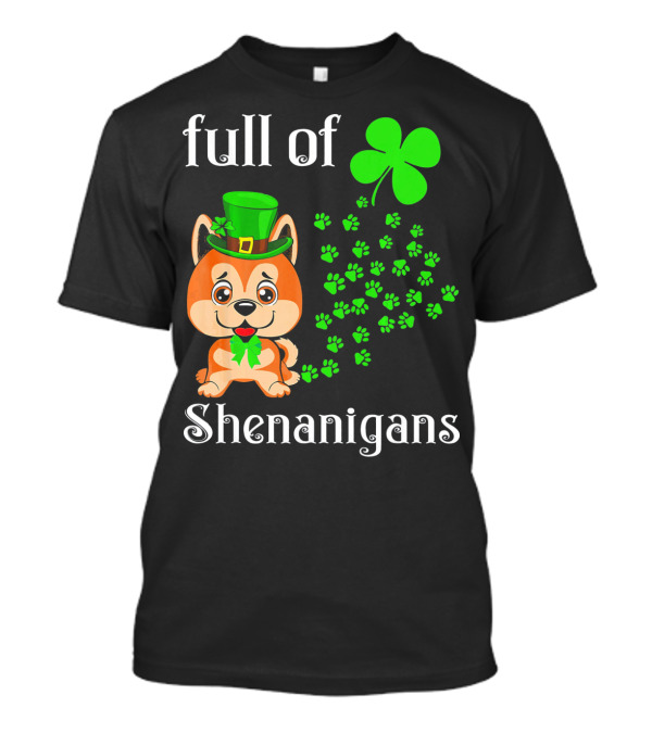 Full Of Shenanigans Akita Inu St Patrick's Day Clover Hat Paws T-Shirt