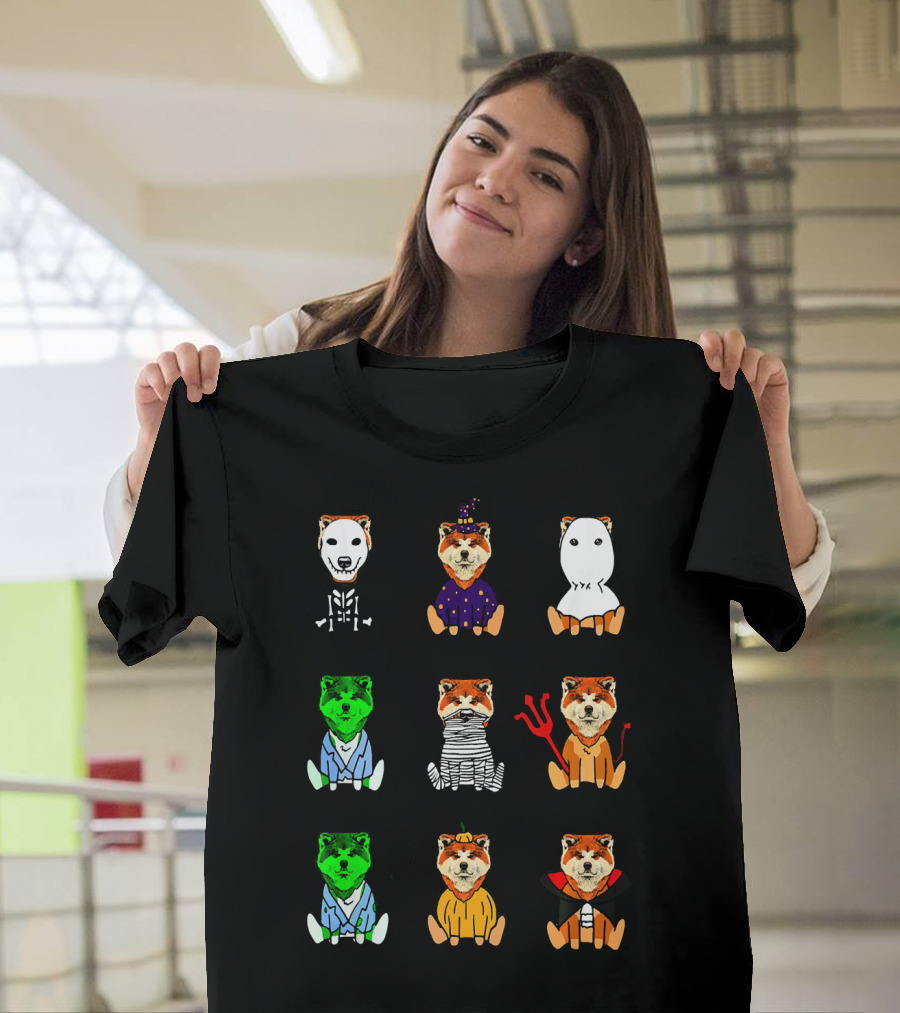 Akita Dog Lover Halloween Skeleton Zombie Mummy Witch Ghost Pumpkin Vampire Costumes T-Shirt