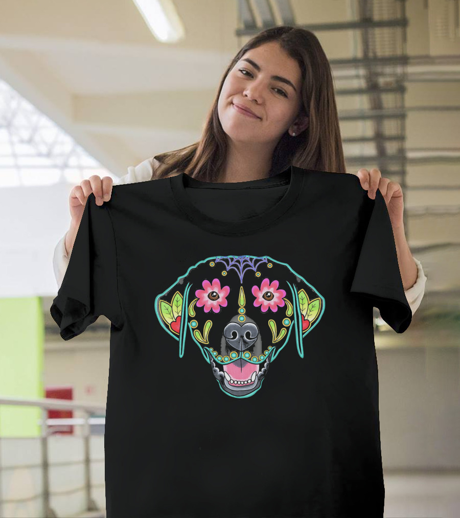 Black Labrador Retriever Day of the Dead Sugar Skull T-Shirt