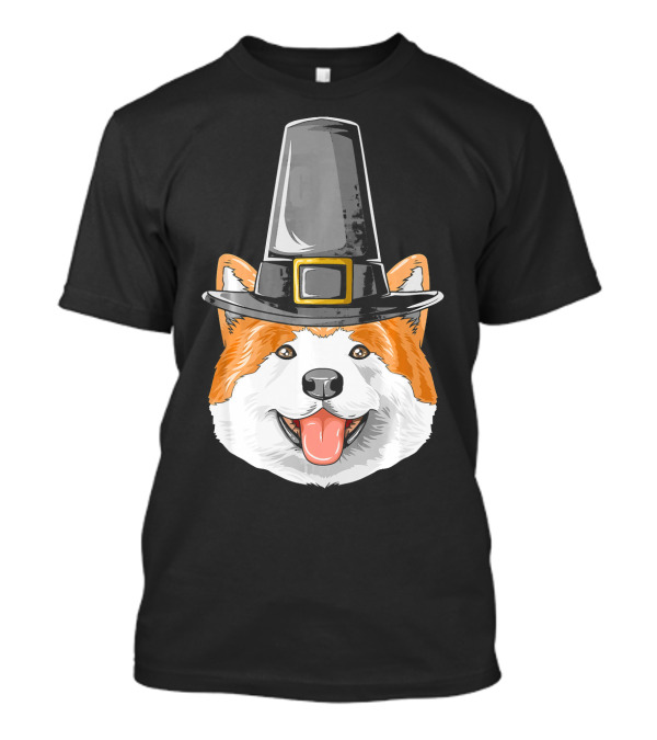Akita Dog In Pilgrim Hat Thanksgiving Costume T-Shirt