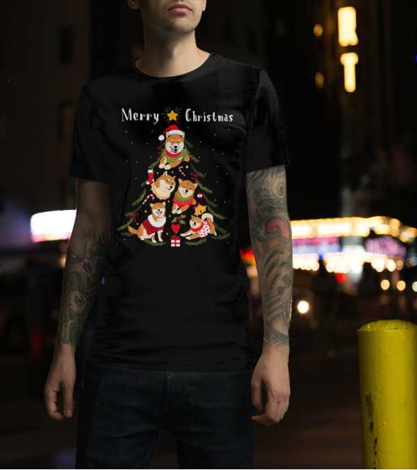 Merry Christmas Akita Tree With Presents And Decorations T-Shirt