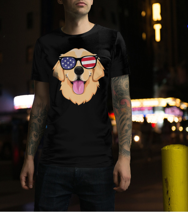American Golden Retriever USA Dog Sunglasses Patriotic T-Shirt