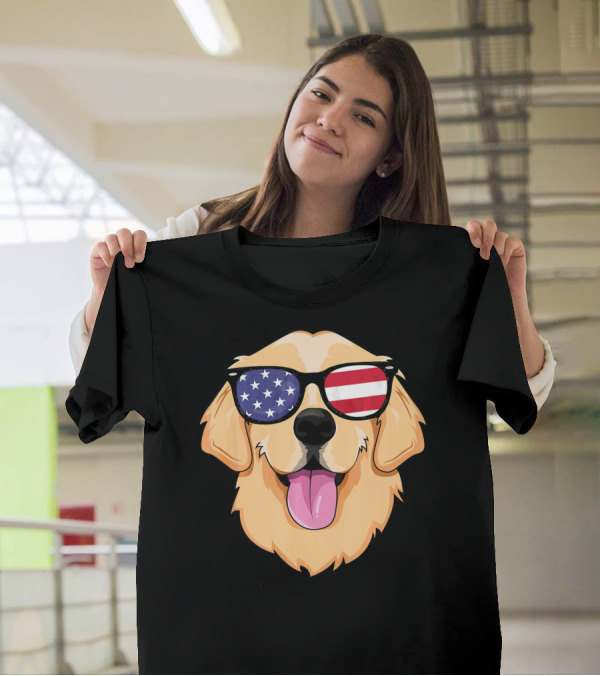 American Golden Retriever USA Dog Sunglasses Patriotic T-Shirt