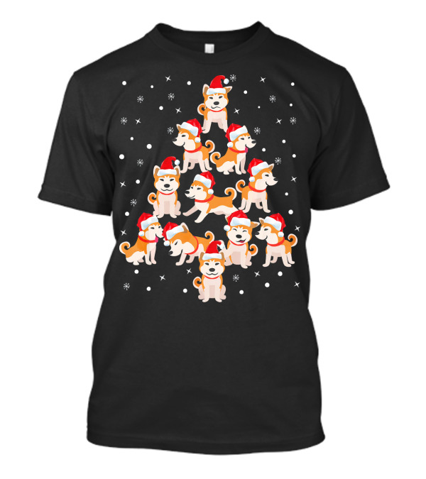 Akita Dogs Christmas Tree Holiday Matching Family Fun T-Shirt