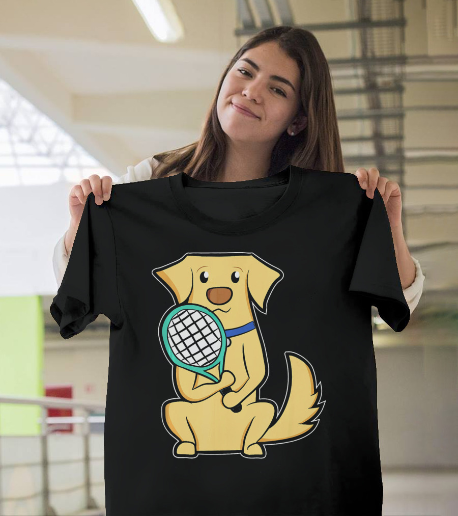 Golden Retriever with Tennis Racket Cute Dog Humor T-Shirt