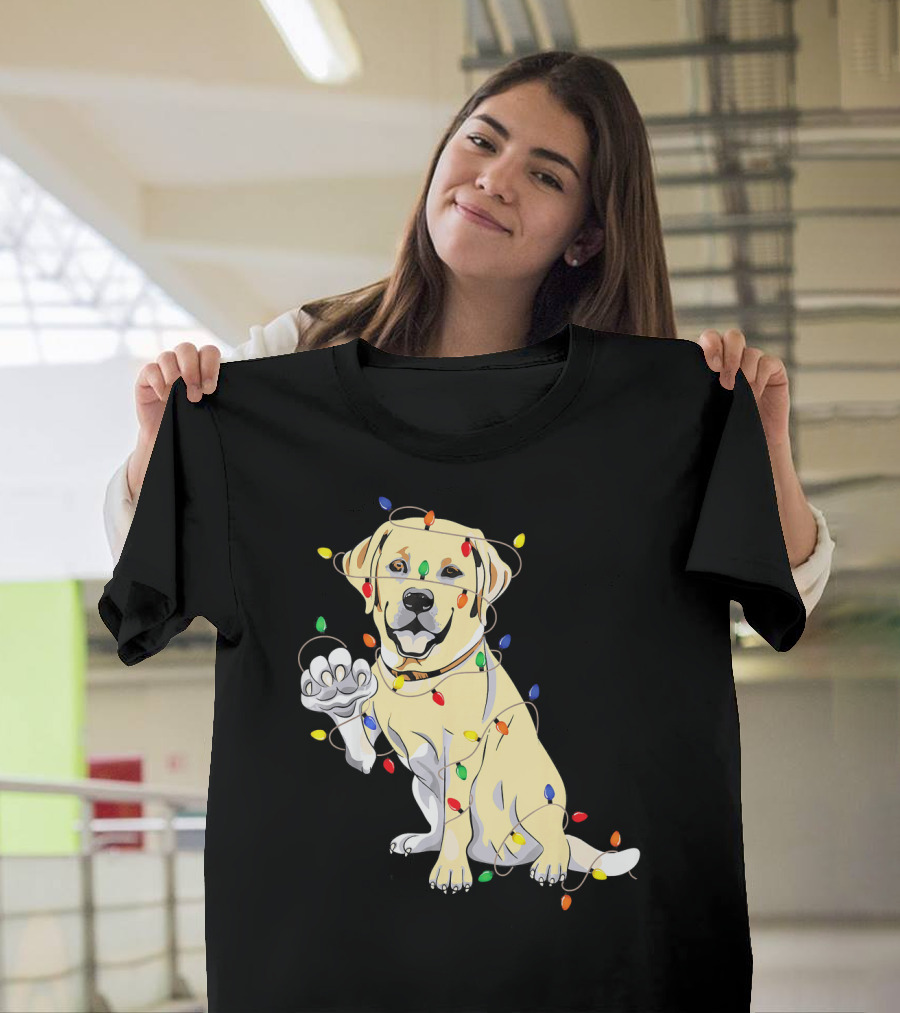 Christmas With Labrador Retriever Wrapped In Holiday Lights T-Shirt