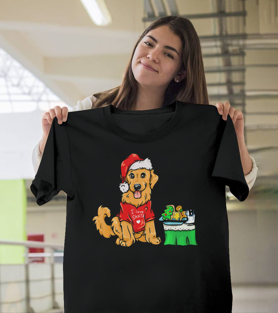Golden Retriever Dog I Love Santa with Christmas Cookies and Milk T-Shirt