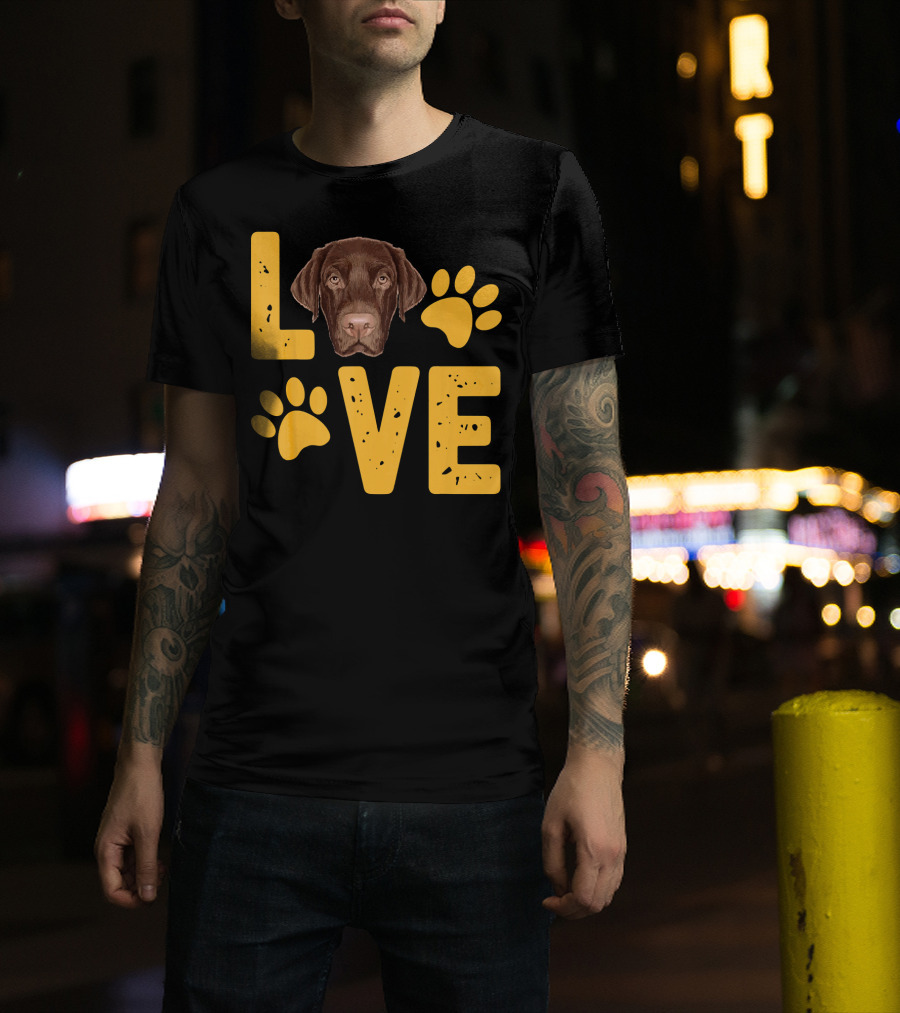 LOVE Chocolate Lab Labrador Retriever Paw Prints T-Shirt