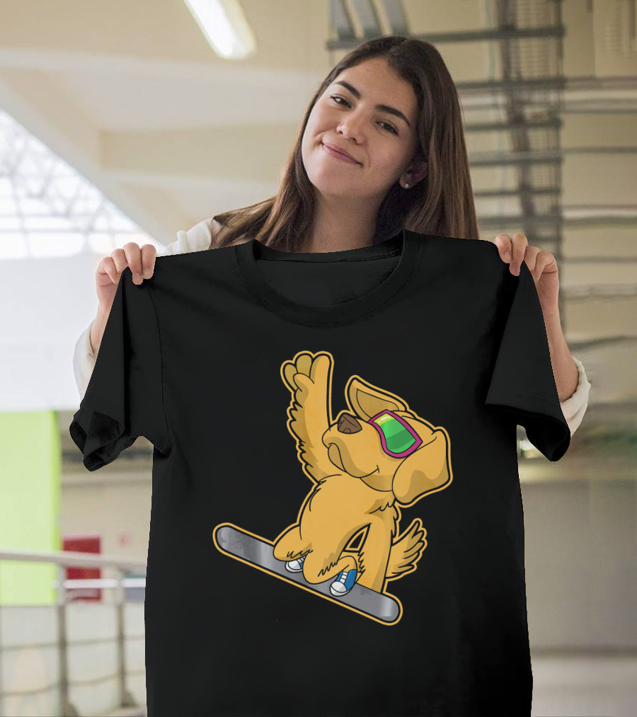 Golden Retriever Dog Snowboarding Adventure T-Shirt