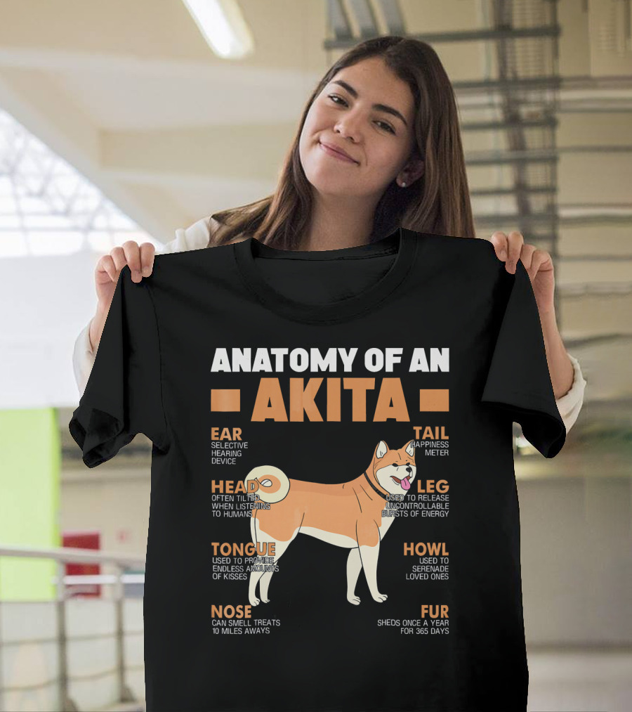 Anatomy of an Akita Ear Tail Head Leg Tongue Howl Nose Fur T-Shirt