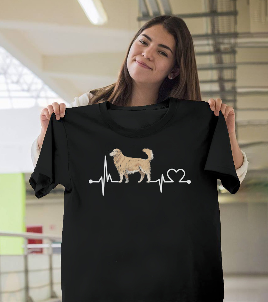 Golden Retriever Heartbeat Funny Dog Pet Love T-Shirt