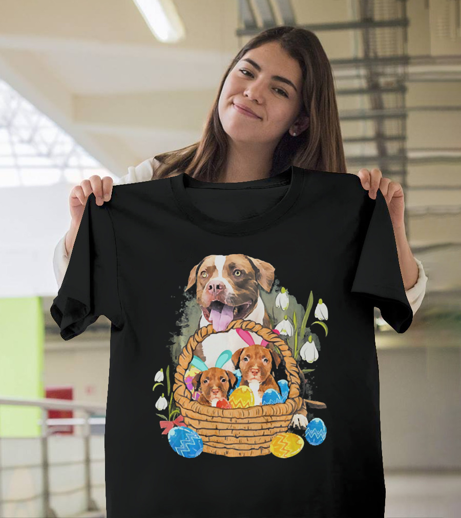Pitbull Bunny Easter Pit Bull Eggs Basket Puppies T-Shirt