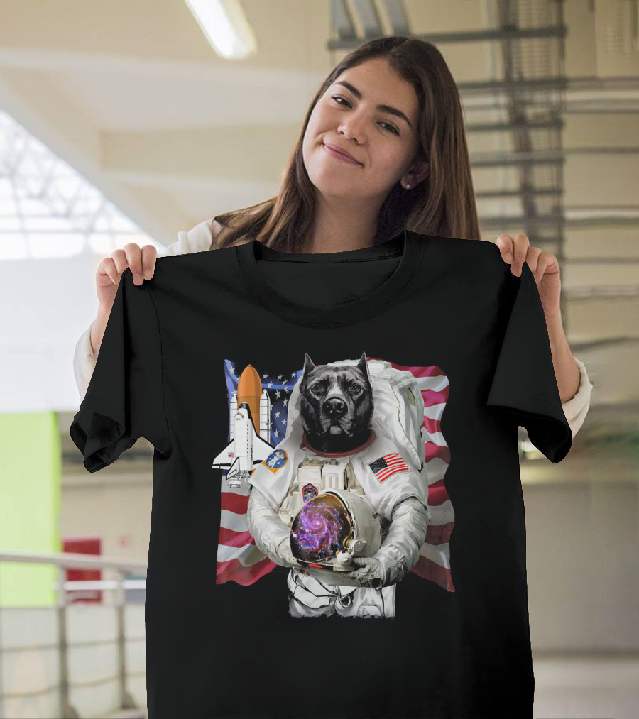Pit Bull Astronaut American Flag Space Shuttle USA America Patriot T-Shirt