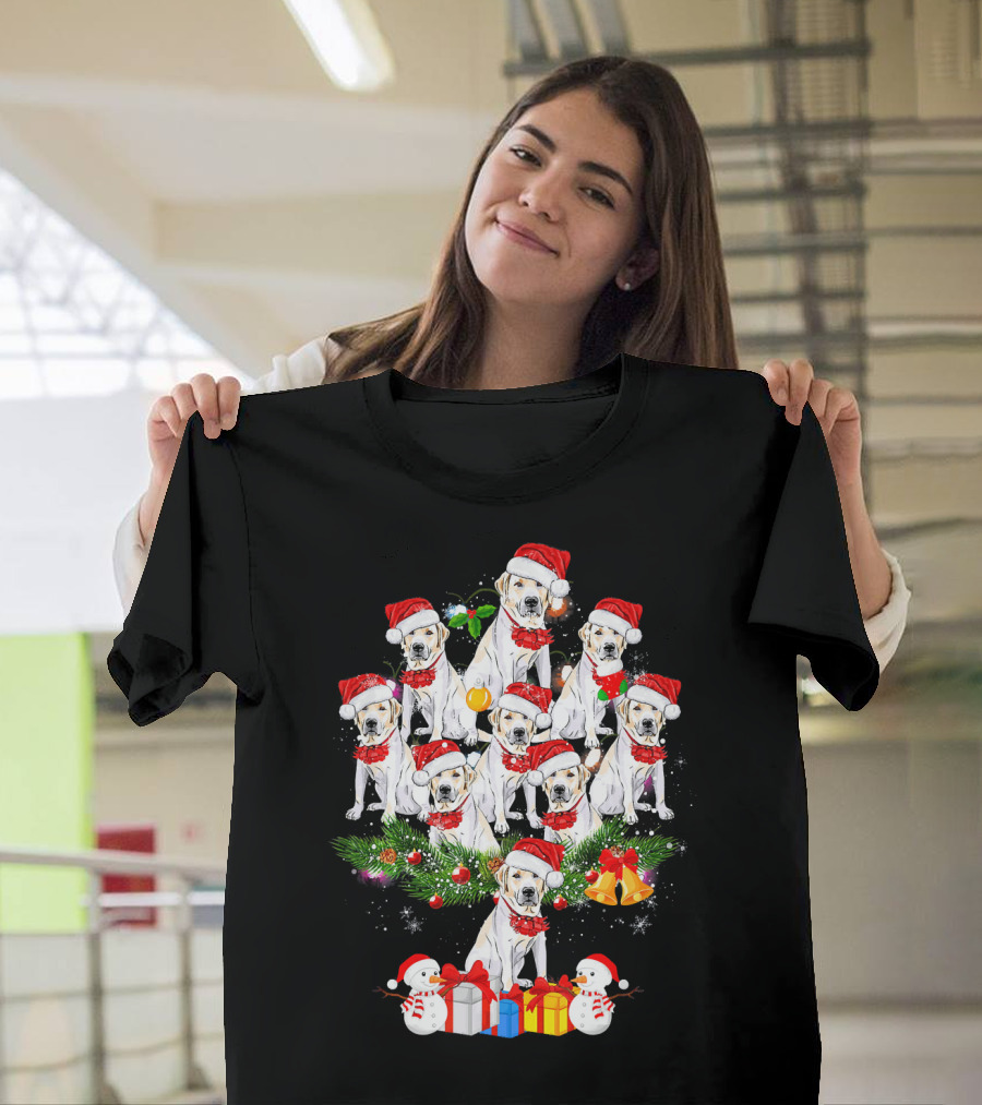 Labrador Retriever Christmas Tree with Santa Hats Snowmen and Presents T-Shirt