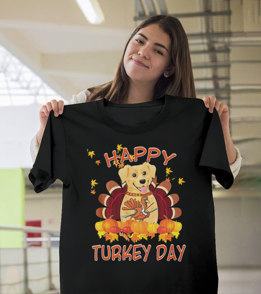 Happy Turkey Day Golden Retriever Thanksgiving Festive T-Shirt