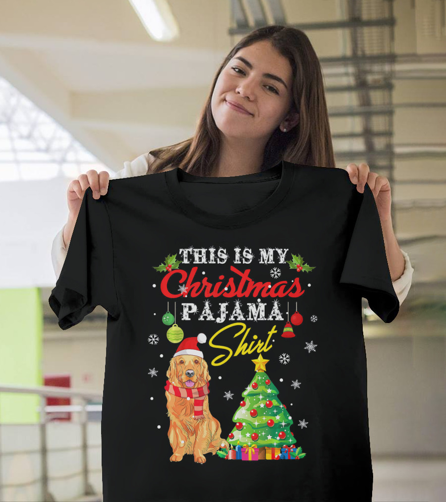 This Is My Christmas Pajama Shirt Golden Retriever Holiday Tree Snowflakes T-Shirt
