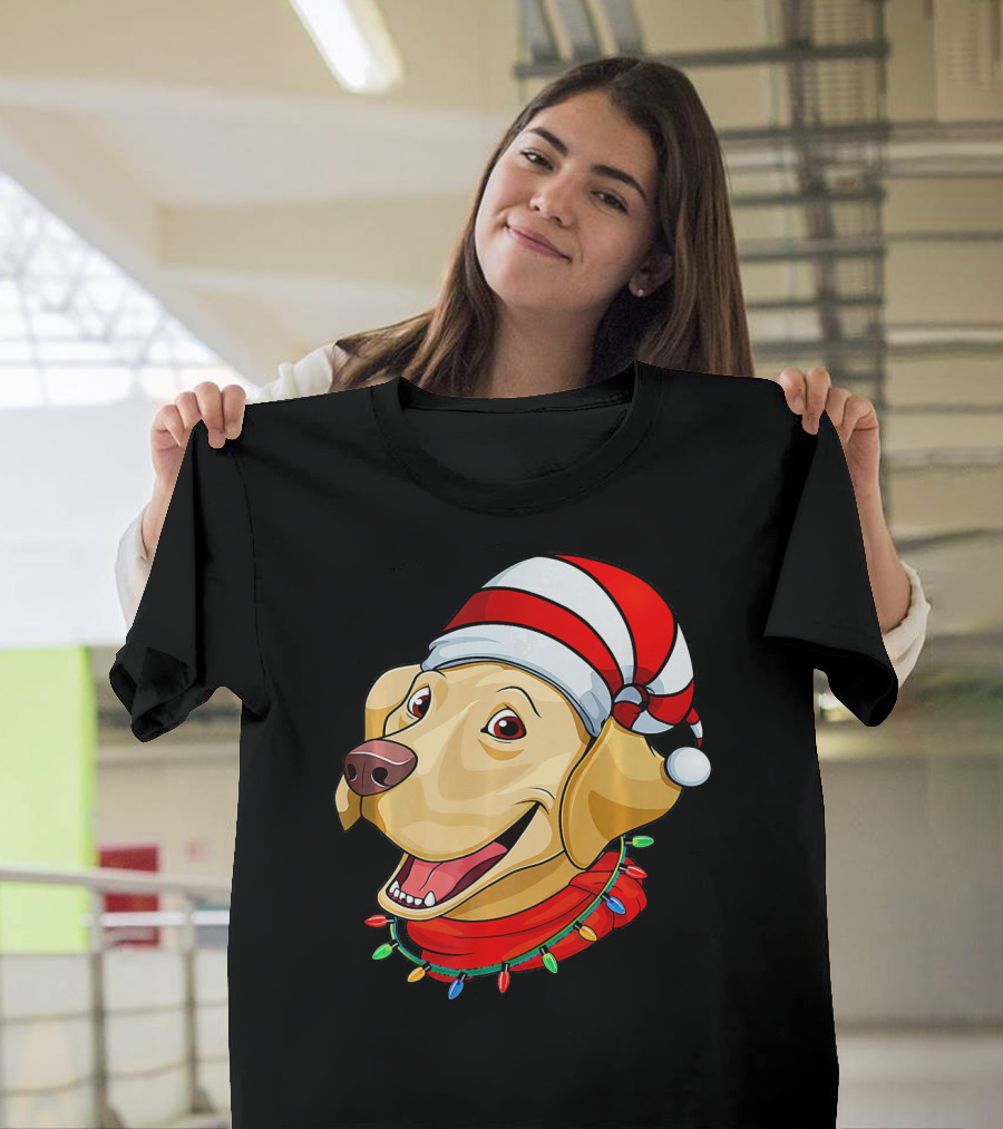 Labrador Retriever with Santa Hat and Christmas Lights T-Shirt