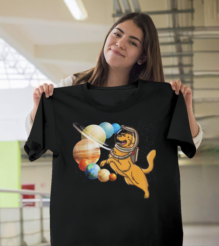 Golden Retriever Astronaut Exploring Planets in Space T-Shirt