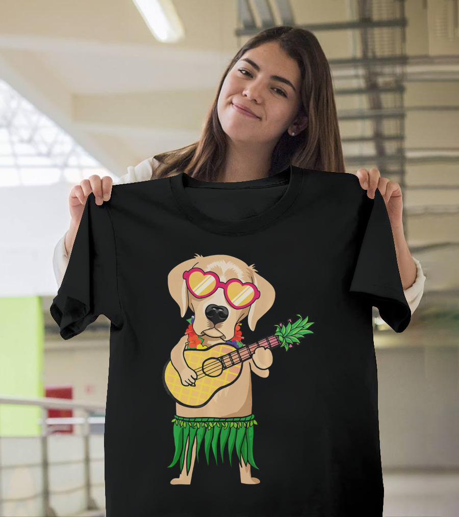 Hawaiian Labrador Retriever Ukulele Costume with Lei and Sunglasses T-Shirt