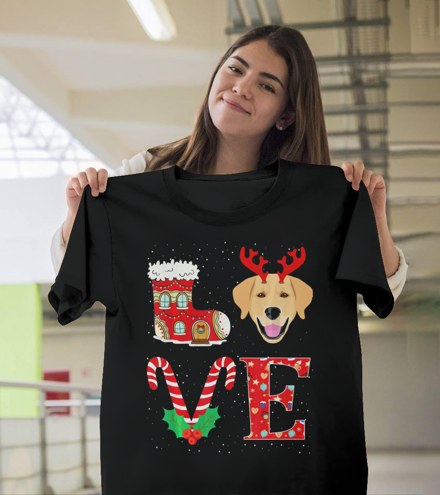 I Love Christmas Golden Retriever Reindeer Horn Winter Holiday T-Shirt