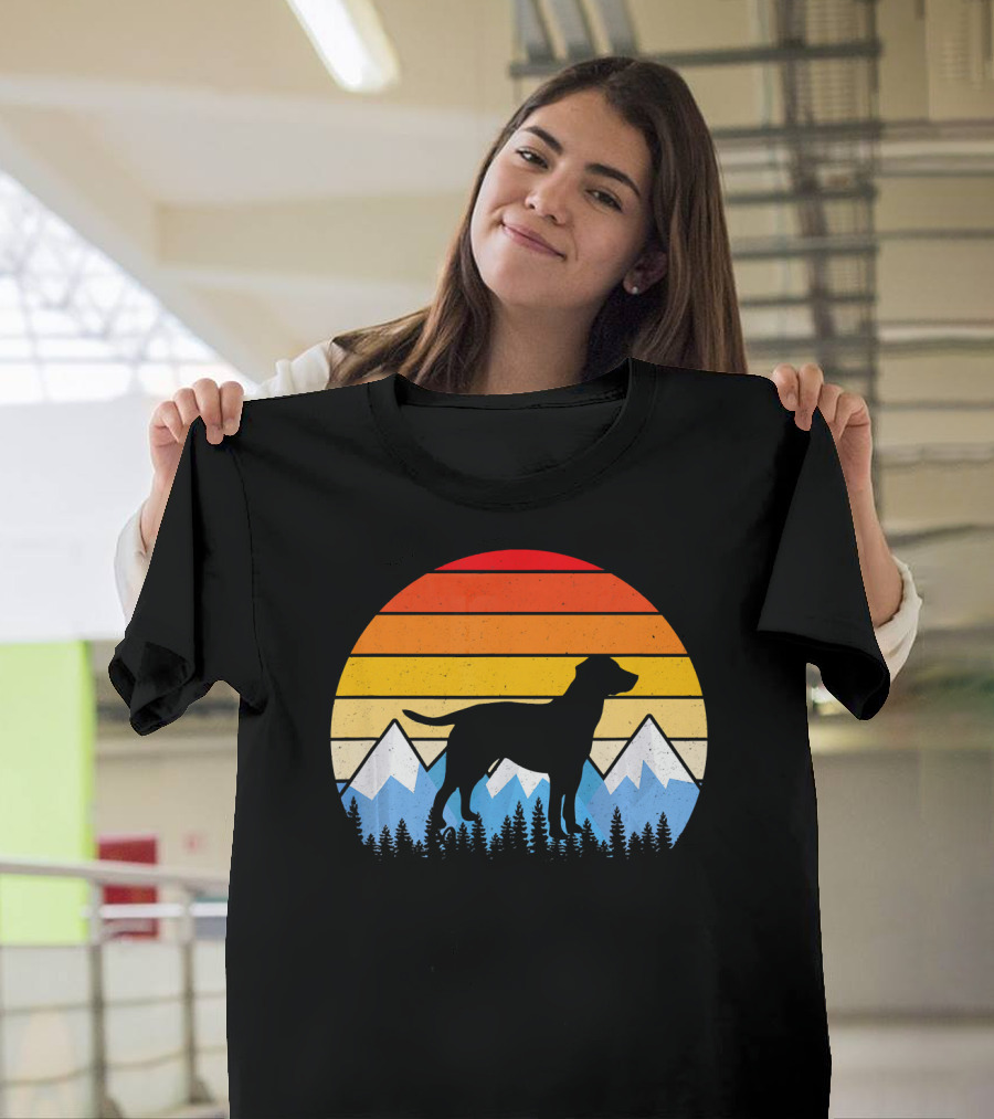 Vintage Retro Labrador Retriever Silhouette Mountain Sunset T-Shirt