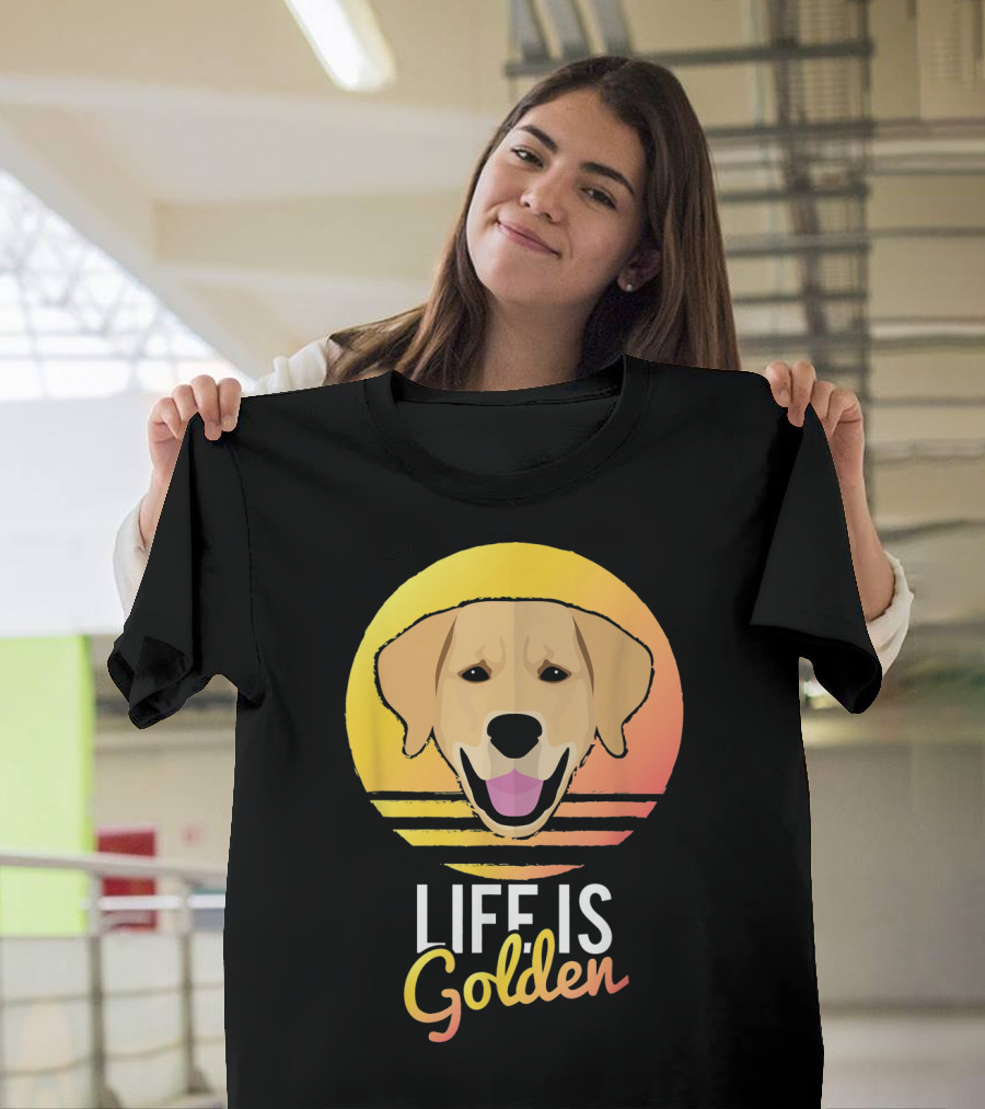 Life Is Golden Golden Retriever Vintage Sunset T-Shirt