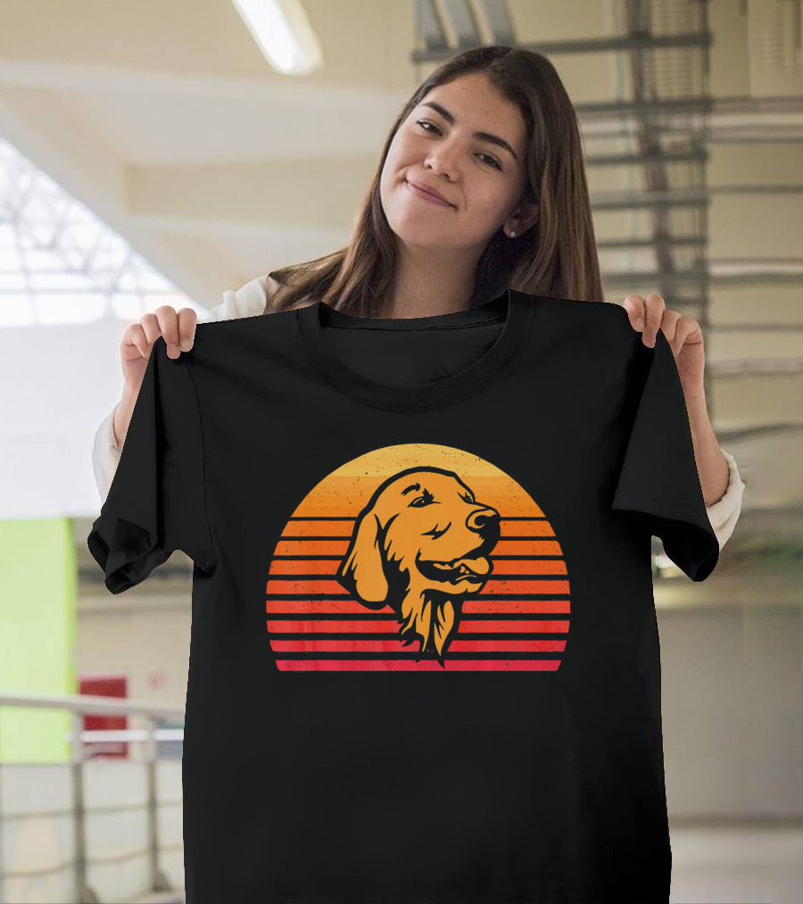 Vintage Golden Retriever Lover Retro Sunset Golden Retriever T-Shirt