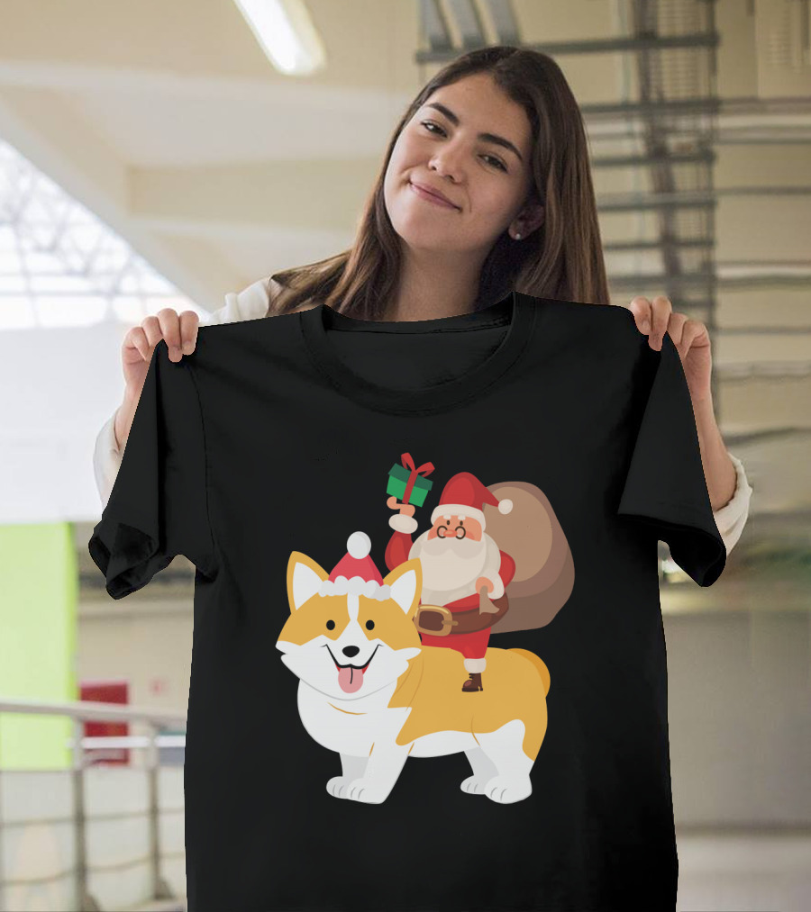Santa Riding Akita Inu with Sack and Present T-Shirt