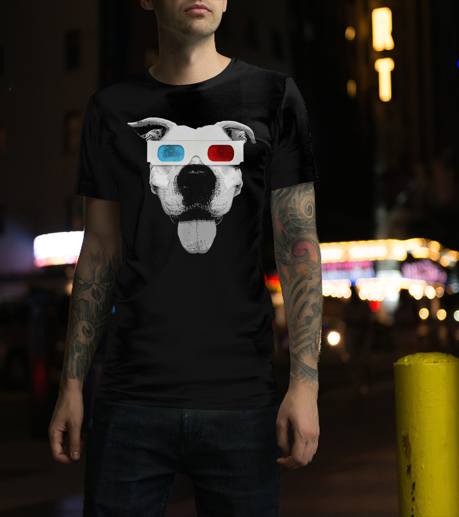 Pit Bull 3D Glasses Funny Dog Face T-Shirt