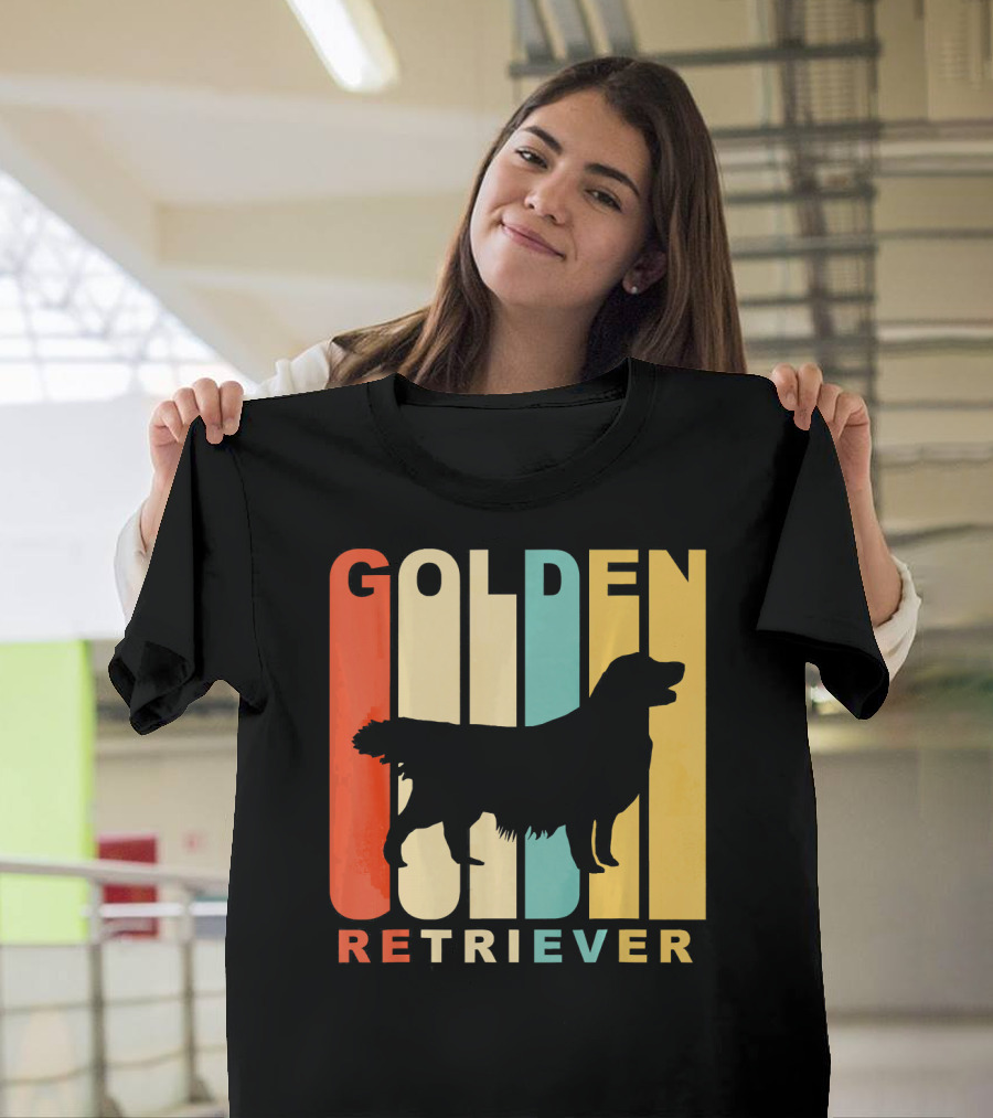 Golden Retriever Vintage Style Silhouette Retro Stripes T-Shirt