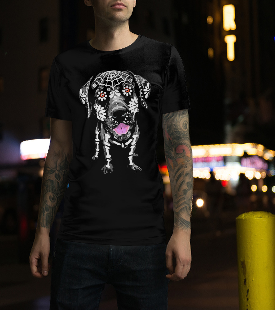 Labrador Retriever Sugar Skull Skeleton Day Of The Dead T-Shirt