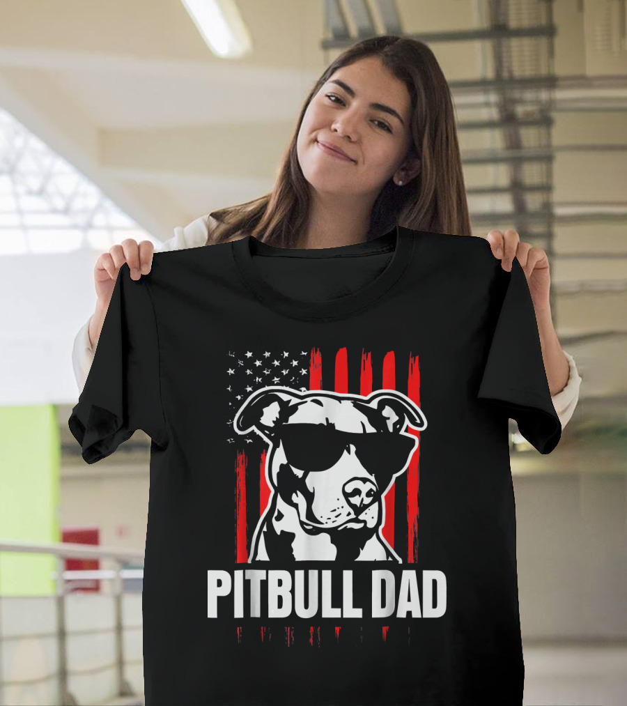 Pitbull Dad American Flag Sunglasses Mens Amer T-Shirt