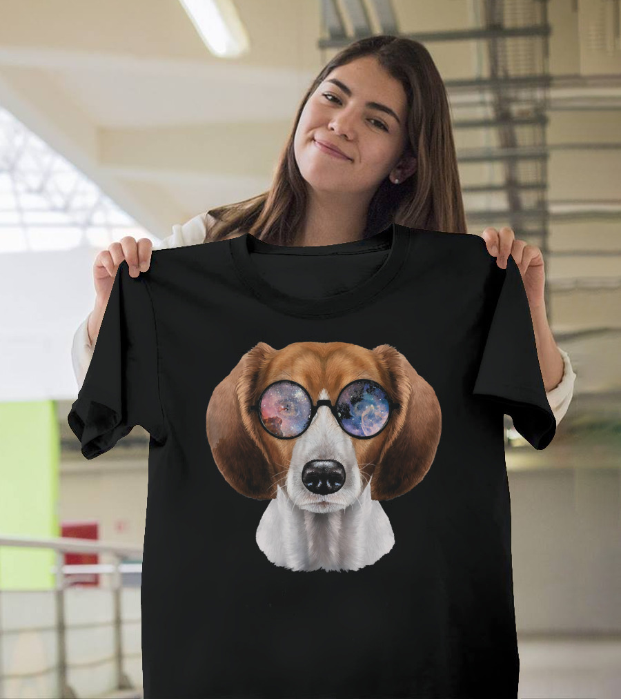 Beagle Dog with Space Galaxy Sunglass in Cosmic T-Shirt