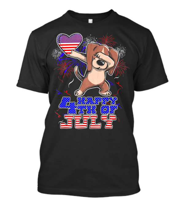 Happy 4th Of July Dabbing Beagle Fireworks Independence T-Shirt