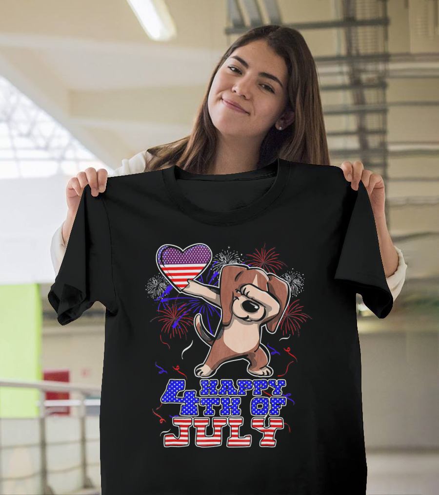 Happy 4th of July Dabbing Beagle Fireworks Independence T-Shirt