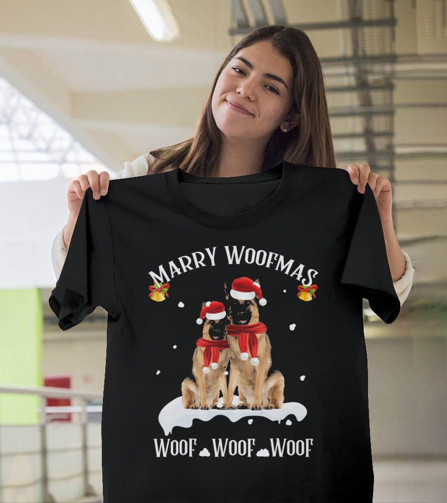 Marry Woofmas Cute German Shepherd Woof Woof Woof T-Shirt
