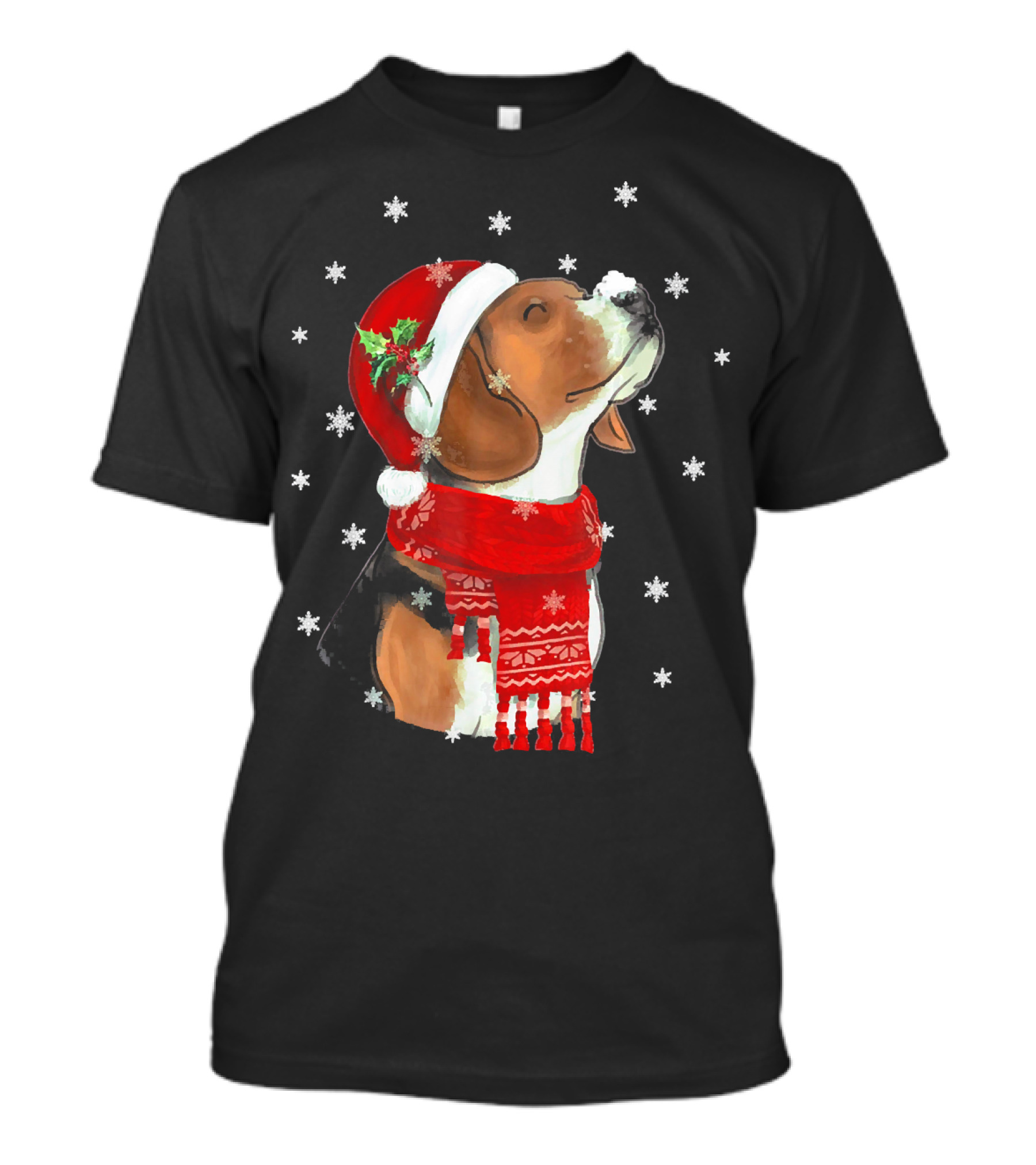 Beagle Dog Santa Hat Christmas Snowflakes Holiday Lover T-Shirt