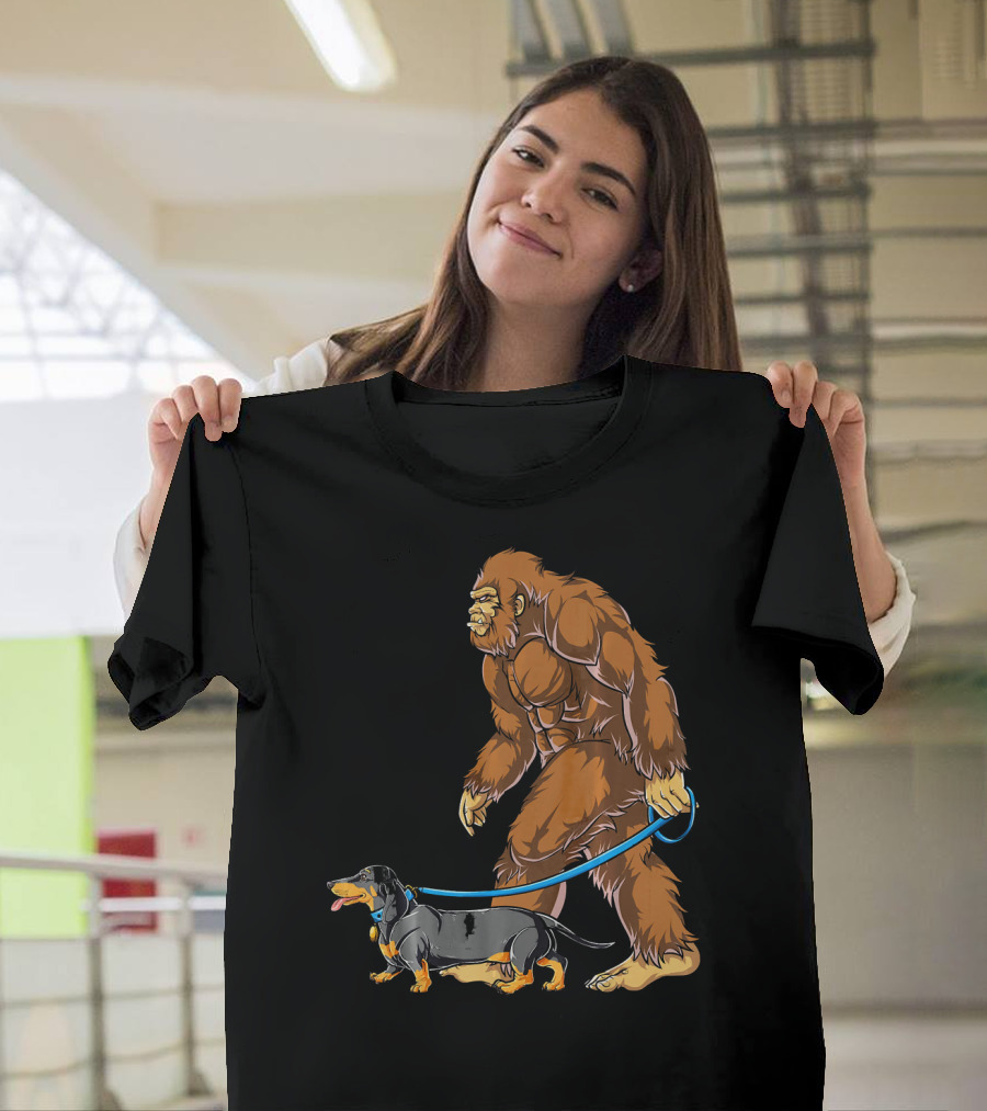 Bigfoot Walking Dachshund Sasquatch T-Shirt