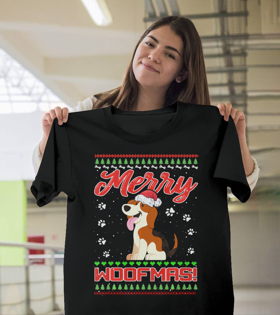 Beagle Merry Woofmas Dog Lover Christmas Sweater Ugly T-Shirt