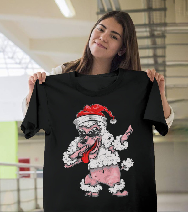 Santa Claus Poodle With Sunglasses Doing Dab Dance T-Shirt