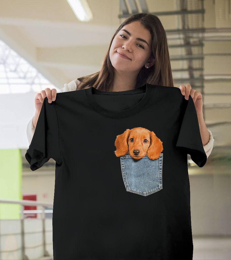 Beagle in My Pocket Cute Puppy Dac Adorable Puppy Denim Pocket T-Shirt