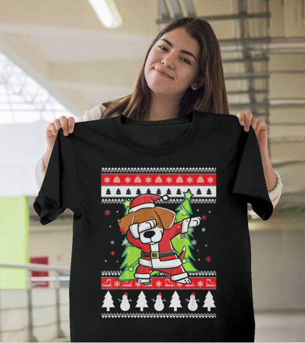 Dabbing Beagle Santa Ugly Christmas T-Shirt
