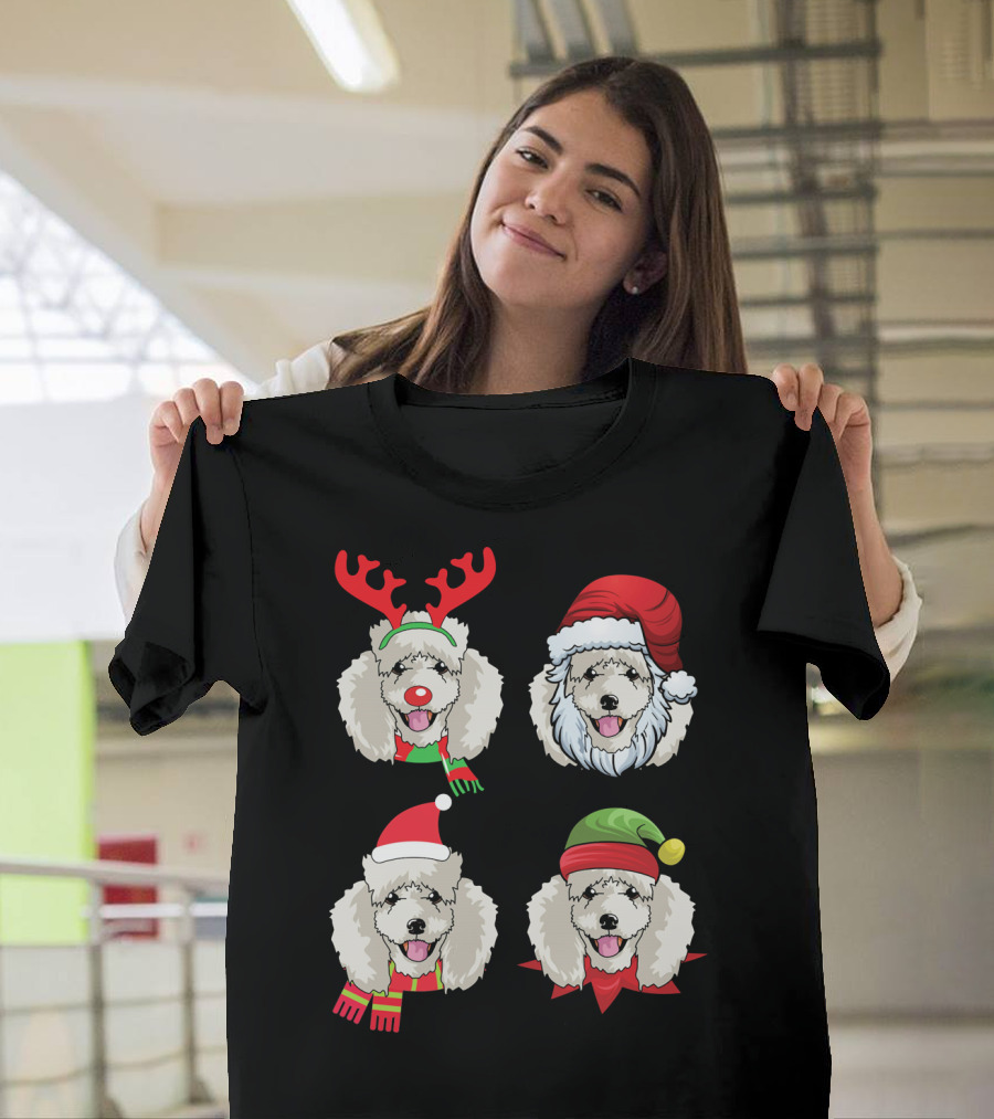 Poodle Christmas Reindeer Santa Elf Outfits T-Shirt
