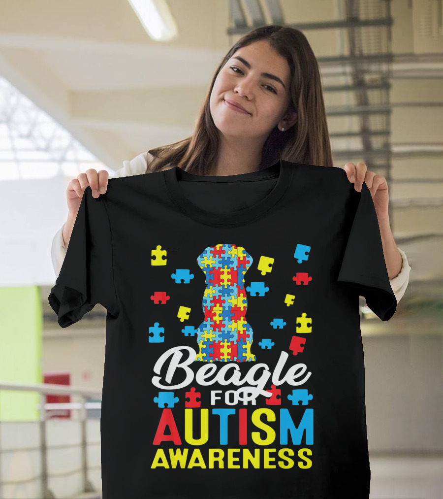 Beagle For Autism Awareness Puzzle Pieces T-Shirt