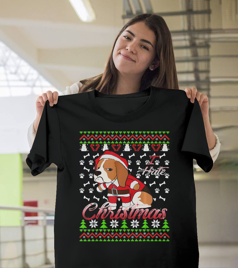 I Hate Christmas Beagle Santa Ugly T-Shirt