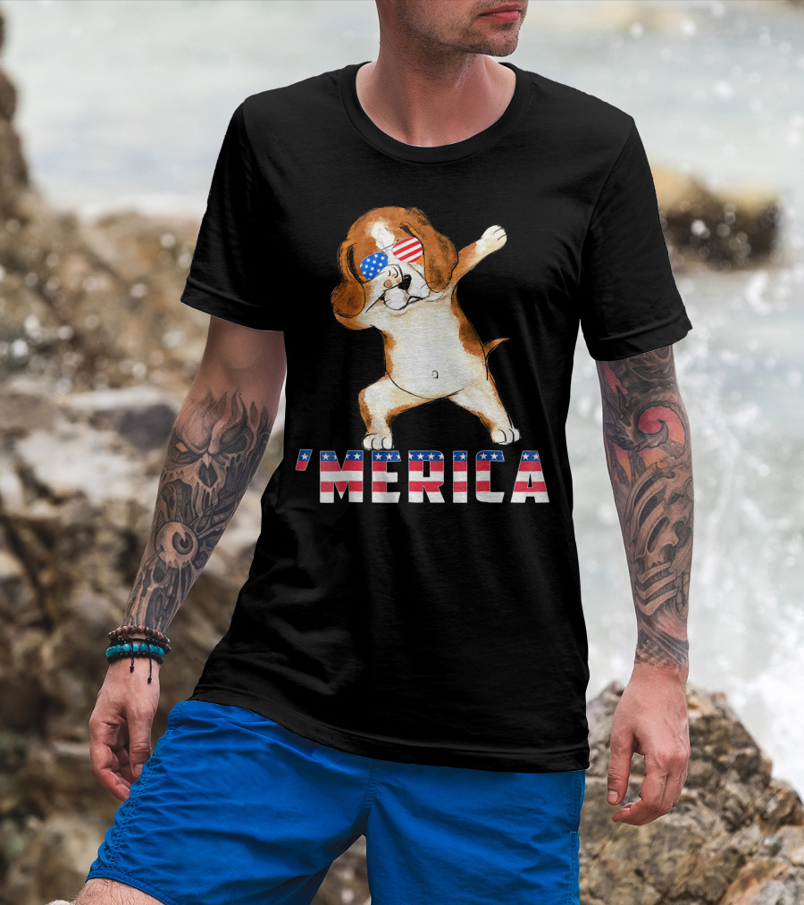 Beagle 'Merica 4th Of July Dog With Patriotic Sunglasses T-Shirt