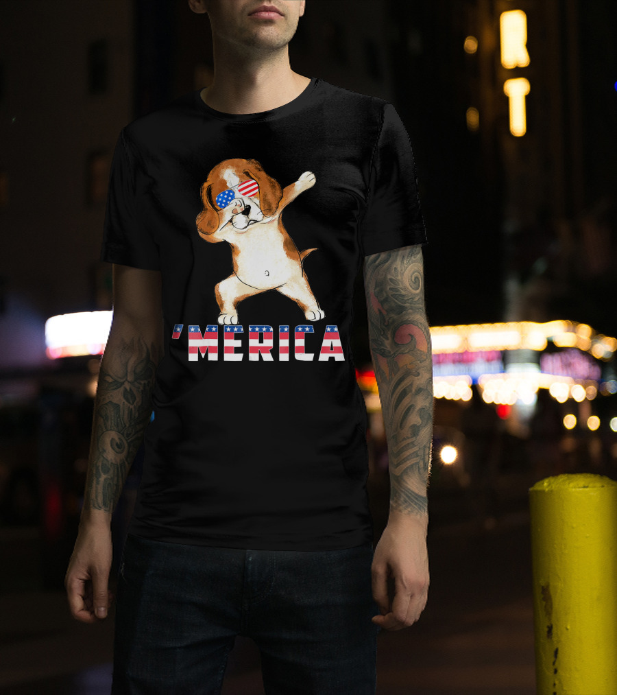 Beagle 'Merica 4th Of July Dog With Patriotic Sunglasses T-Shirt
